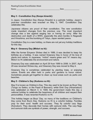 Comprehension: Golden Week – Japan (elem)