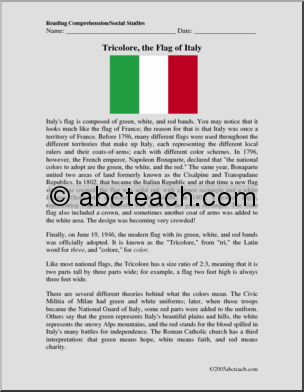 Comprehension: Italian Flag (elem/upper elem)