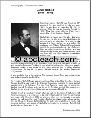 Biography: U.S. President James Garfield (upper elem/middle)