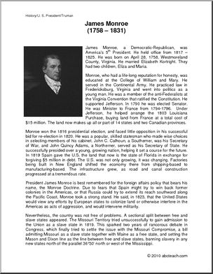 Biography: U. S. President James Monroe (upper elem/middle)
