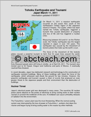 Comprehension: Tohoku Earthquake & Tsunami 2011 (upper elem/middle)