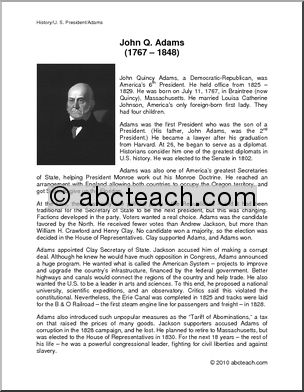 Biography: U.S. President John Quincy Adams (upper elem/middle)