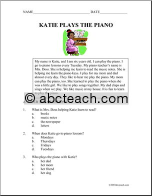 Fiction: Katie Plays the Piano (elementary)