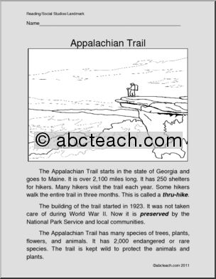 U. S. Landmark – The Appalachian Trail (primary) Color and Read