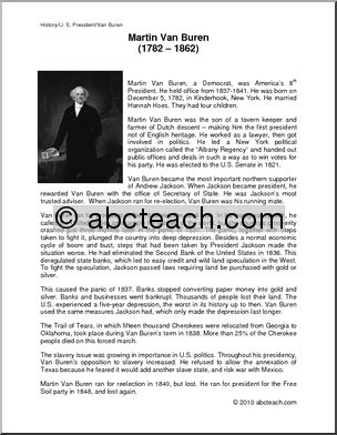 Biography: U. S. President Martin Van Buren (upper elem/middle)