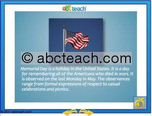 Interactive: Flipchart: Reading Comprehension (with audio): Memorial Day (upper elem)