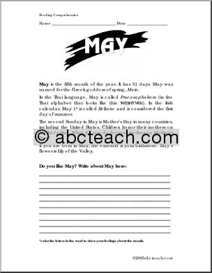 Comprehension: The Months – May (elementary/ upper elementary)