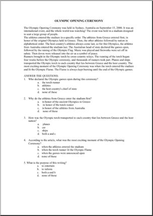 Past Olympics: Comprehension: Past Olympic Opening Ceremony- Australia