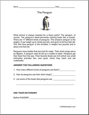 Comprehension: Penguins (elementary/upper elem)