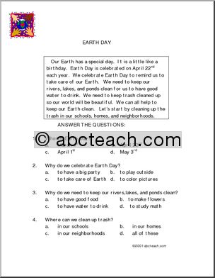 Comprehension: Earth Day (primary/elem)