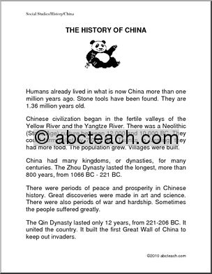 Comprehension: History of China (elementary)