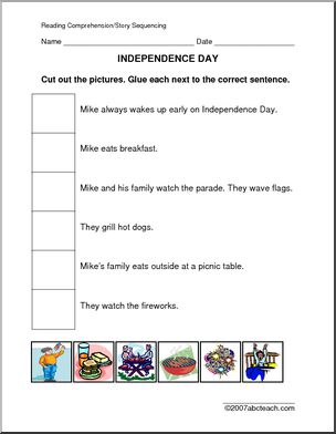 Story Sequence: Independence Day (primary/elem)