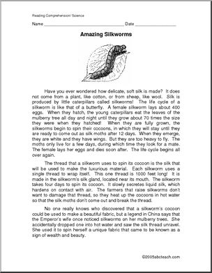 Comprehension: Silkworms (elem/ upper elem)