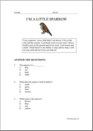 Comprehension: Sparrows (primary)