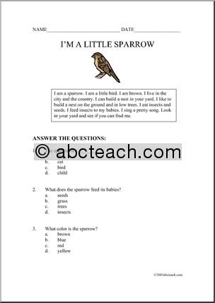 Comprehension: Sparrows (primary)