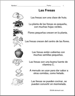 Spanish: ComprensiÃ›n de lectura – Las fresas (elementaria/secundaria)