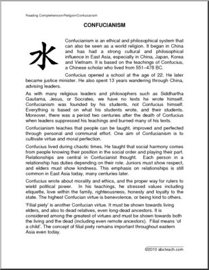 Comprehension: Confucianism; Religion of China (upper elem/middle)