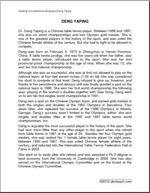 Biography: Deng Yaping Chinese Champion (upper elem/middle)