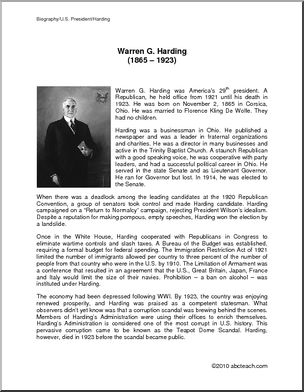 Biography: U. S. President Warren Harding (upper elem/middle)