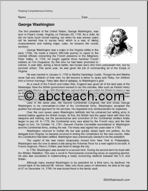 Biography: U. S. President; George Washington (upper elem/ middle)