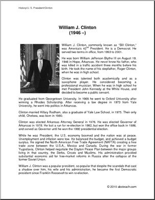 Biography: U. S. President William Clinton (upper elem/middle)