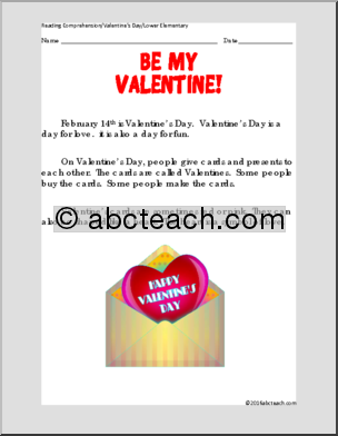 Comprehension: Valentine’s Day (elementary)