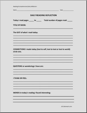 Reading Form: Daily Reflection (upper elem/middle)