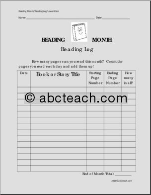 Number of Pages Read (lower elem) Reading Log