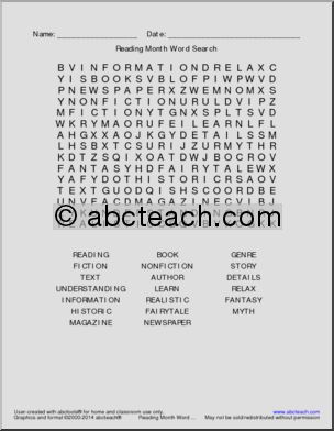 Word Search: Reading Month