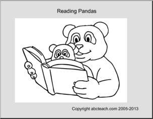 Clip Art: Reading Pandas (coloring page)