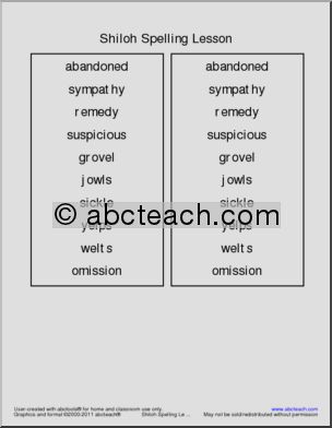 Shiloh Spelling List & Word Search (elem/upper elem) Vocabulary