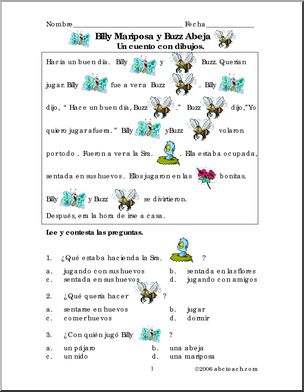 Spanish: Cuento con dibujos Ã± Buzz y Billy. Elementaria.