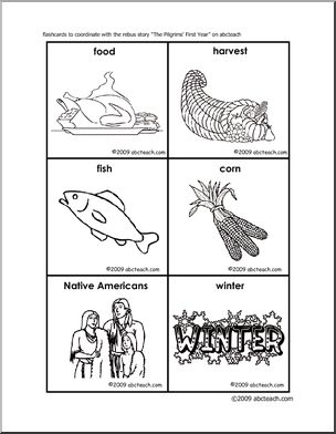 The Pilgrims’ First Year (b/w)- flashcards Rebus