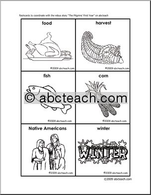 The Pilgrims’ First Year (b/w)- flashcards Rebus