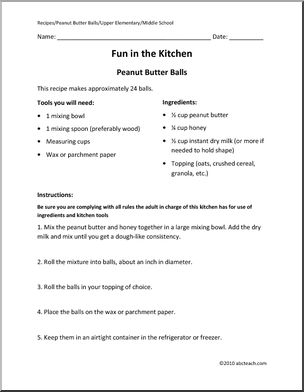 Recipe: Fun in the Kitchen-Peanut Butter Balls (upper elem/middle)