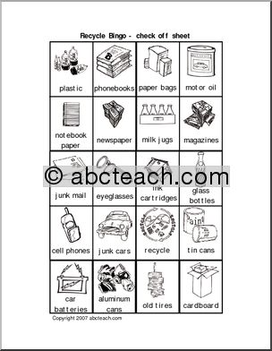 Bingo Cards: Recycling theme (check sheet)