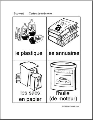 French: Cartes de mÃˆmoire, Vocabulaire pour le Bingo du recyclage