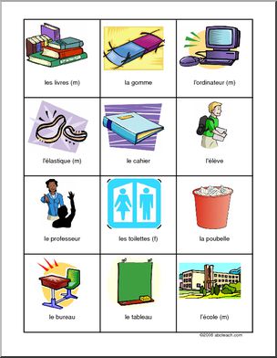 French: School supplies concentration game