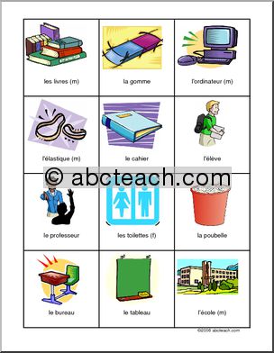 French: School supplies concentration game