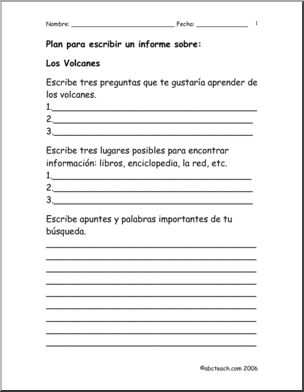 Spanish:  Spanish 1 – Reportaje: Plan para escribir un reportaje sobre “Volcanes” (secondary)