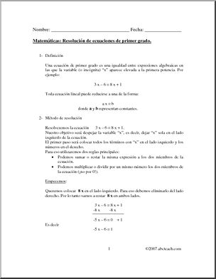 Spanish: MatemÂ·ticas – Algebra BÂ·sica: Ecuaciones/ExplicaciÃ›n (Secundaria)