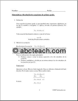 Spanish: MatemÂ·ticas – Algebra BÂ·sica: Ecuaciones/ExplicaciÃ›n (Secundaria)