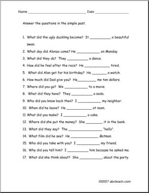 Worksheet: Answer Questions in Simple Past (ESL)
