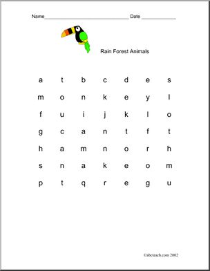Word Search: Rain Forest (elementary)