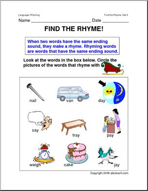 Worksheets: Rhyming Words 3 (primary)