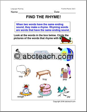 Worksheets: Rhyming Words 3 (primary)