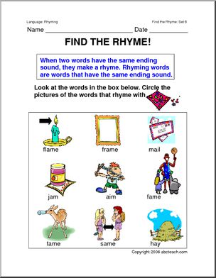 Worksheets: Rhyming Words 6 (primary)