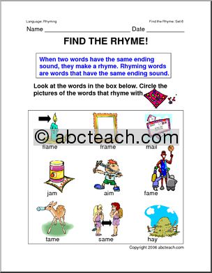 Worksheets: Rhyming Words 6 (primary)