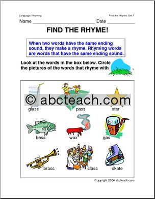 Worksheets: Rhyming Words 7 (primary)