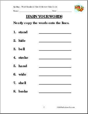 Unit 15 (Review Units 11-14) Word Family Spelling 2